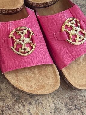 Hot Pink Two-Tone Logo Slide Sandals